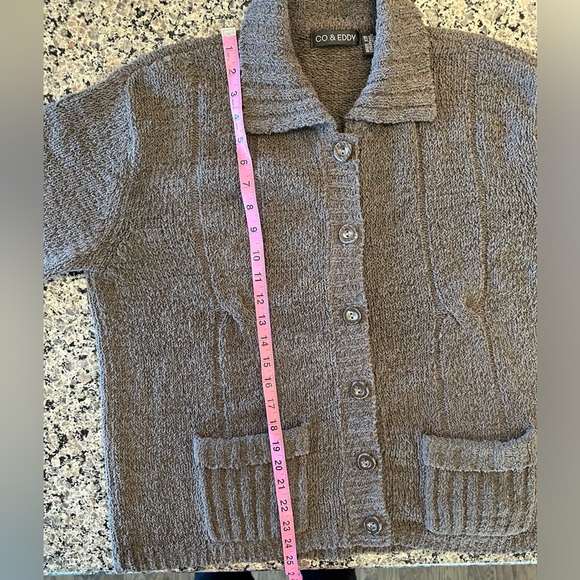 Chunky Knit CO & EDDY Button Up Cardigan Sweater Taupe Brown Women M - Picture 8 of 11